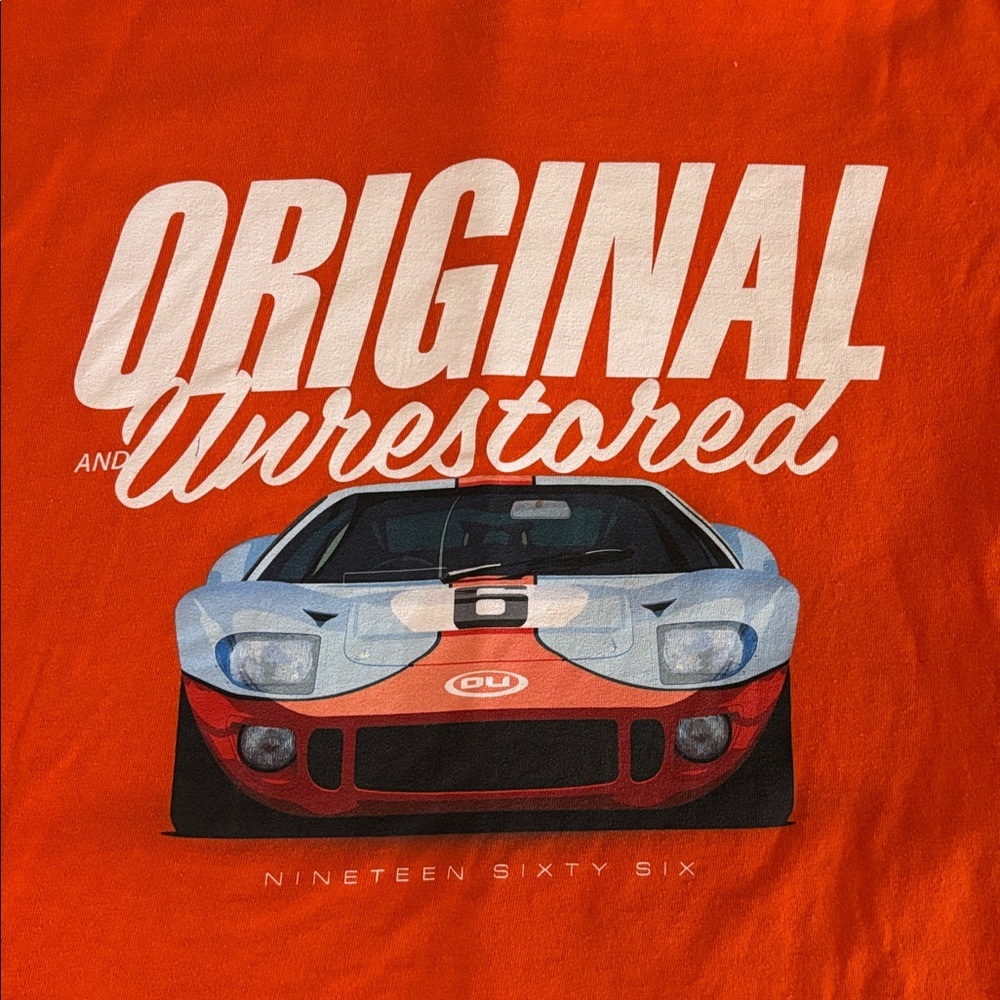 1966 Ford GT40 Original & Unrestored Graphic Tee Men’s Medium Orange - Picture 3 of 7